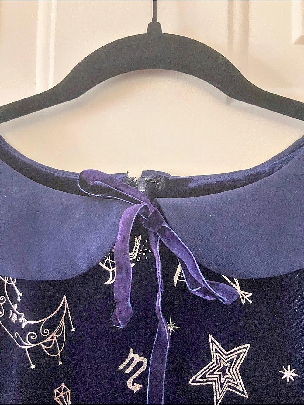 ModCloth x Collectif “Florence” Velvet Skater Dress in Navy and Silver - Picture 8 of 13